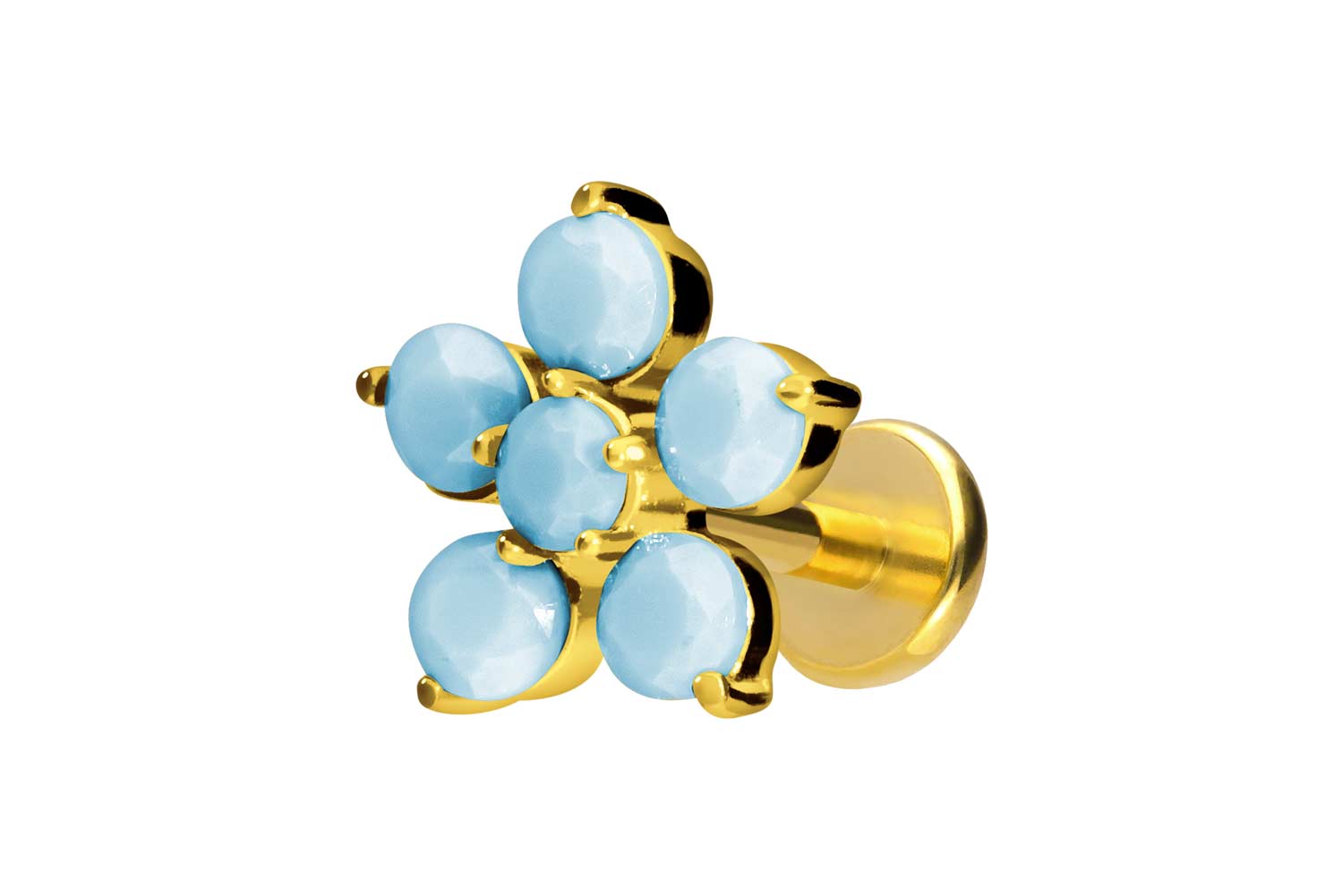 Titan Labret Piercing mit Push Fit BLUME + SYNTHETISCHE TÜRKISE